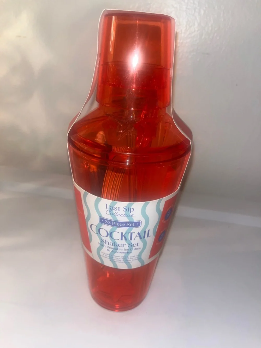Red Cocktail Shaker Set - Clear Plastic